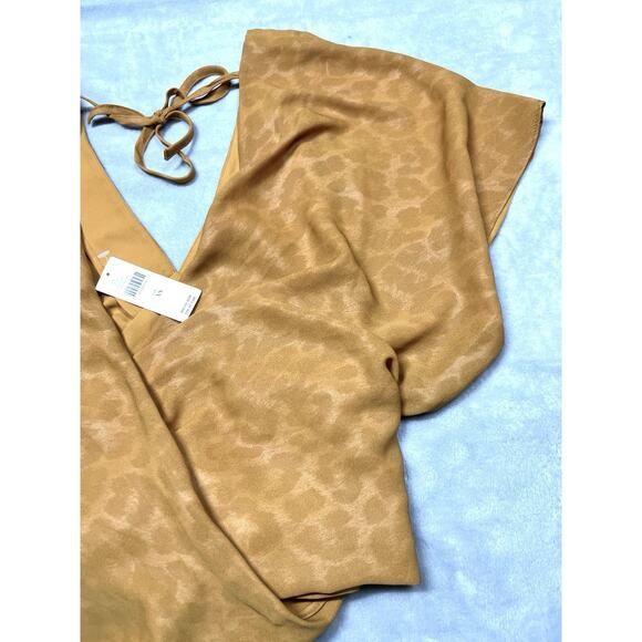 Anthropologie Current Air XS Tie Open Back Wrap Blouse Golden Leopard Print NWT - Picture 4 of 13
